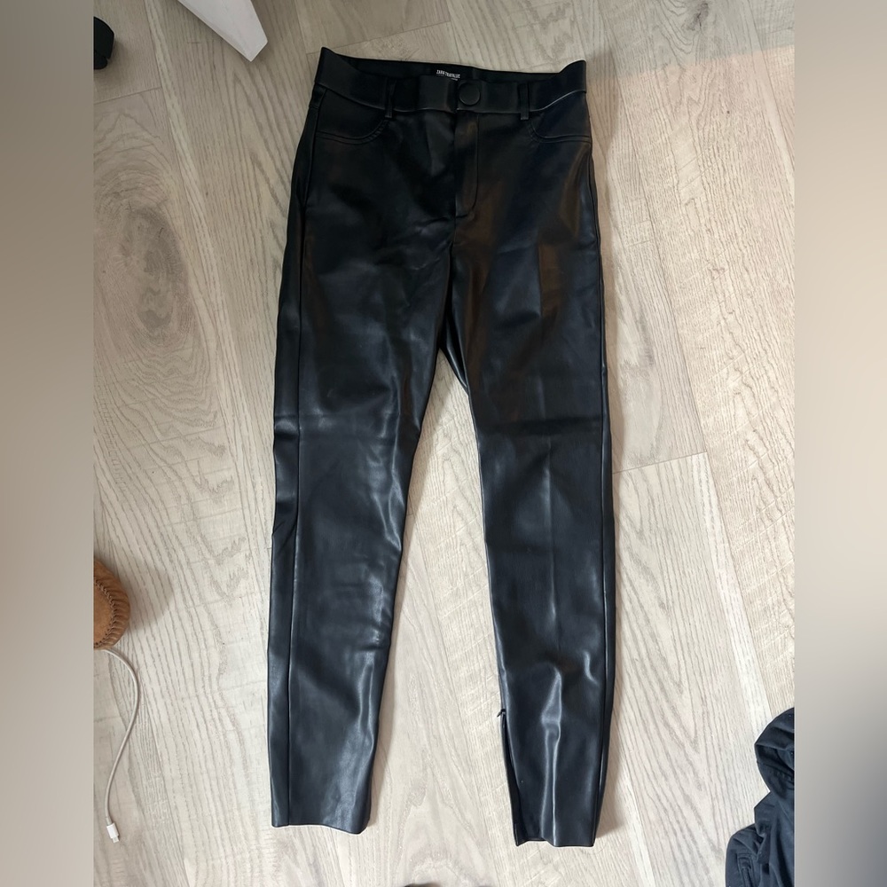 Zara leather pants with zipper bottom